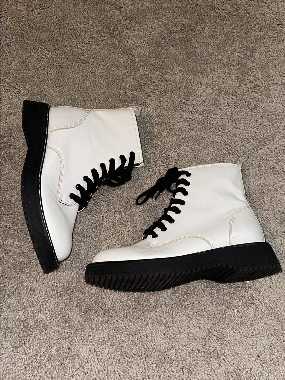 Madden Girl White Lace-Up Ankle Boots with Black Soles
